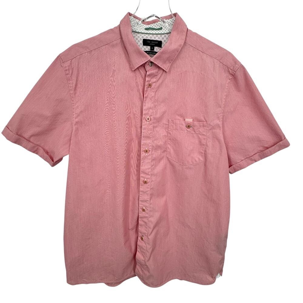 Ted Baker shirt men's XL 6 stripe short sleeve cuffed button down red white